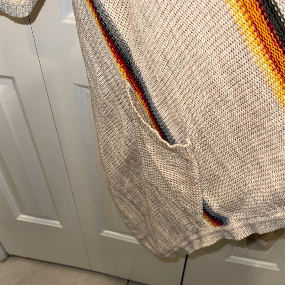 torrid Beige Striped Knit Cardigan with Red, Yellow, Blue, Gray Accents - Picture 3 of 4